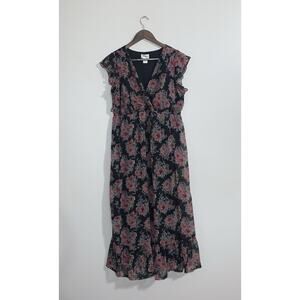 Motherhood Black Red Floral Maxi Dress Stretch Size L Baby Shower Nursing Dress